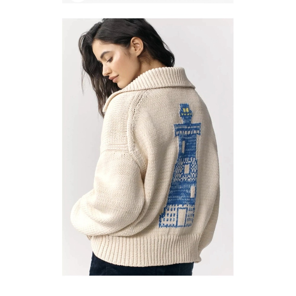 Anthropologie Maeve Collared V-Neck Cardigan Sweater Lighthouse WORN ONCE MEDIUM